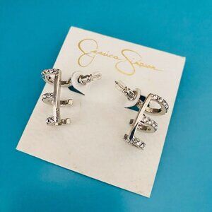 Jessica Simpson Silver Tone Rhinestone Ear Cuff Earrings For Pierced Ears NWT